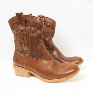 Frye Short Cut Slit Brown Leather Moto Ankle Boots